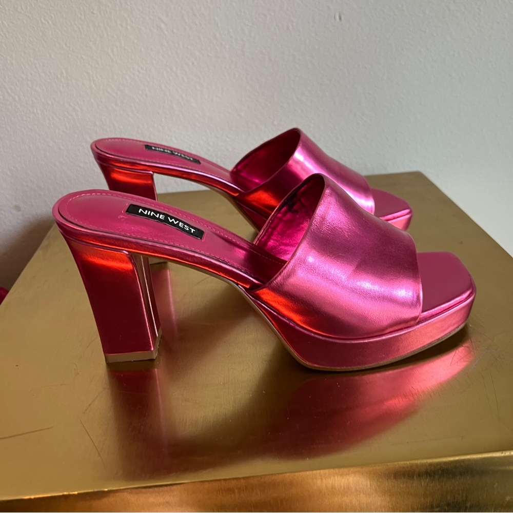 Nine West Pink Heels with Chunky Block Heel - Picture 6 of 9